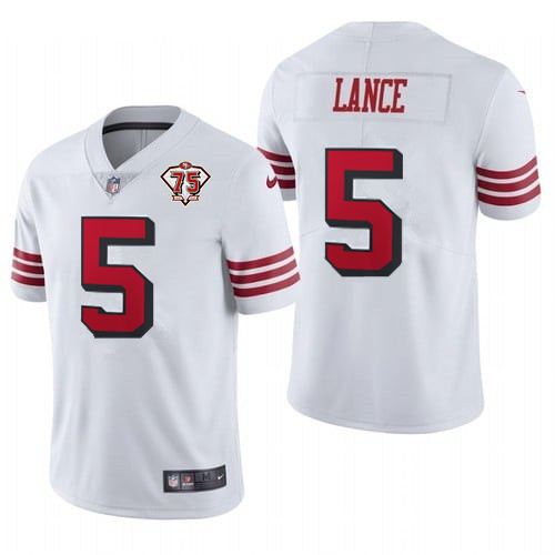 Men's San Francisco 49ers #5 Trey Lance 2021 White 2nd 75th Anniversary 2nd Alternate Vapor Untouchable Limited Stitched NFL Jersey